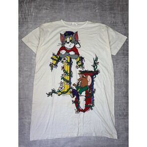 Tom And Jerry Shirt Woman's‎ Large White Vtg 90s Night Shirt Dress Cartoon anime